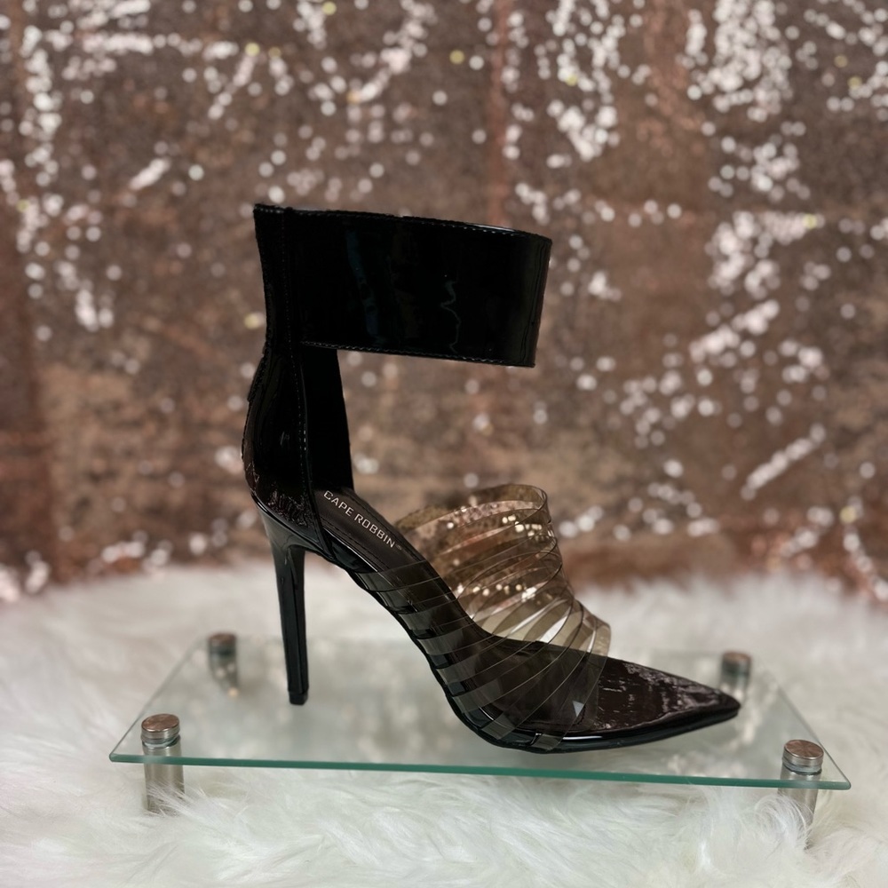 Size 6.5, Cape Robbin Black Strappy Heels with Ankle strap